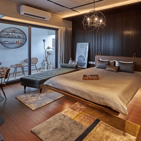 Purva Atmosphere, Thanisandra Road, artistic impression Purva Atmosphere on Thanisandra Road: a bedroom in warm timber tones